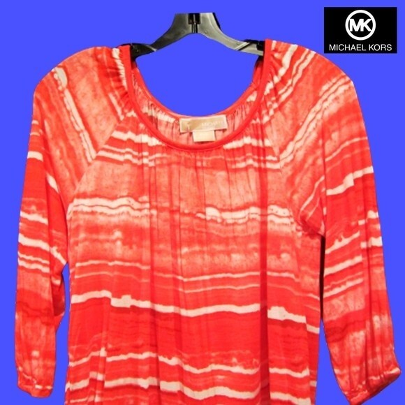 MICHAEL Michael Kors NEW CORAL REEF Dopamine Tie Dye Stripe Peasant Blouse PS - Picture 2 of 11